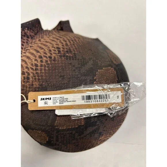 SKIMS Ultimate Push Up Plunge Bra Espresso Snake Print Size 36DDD NWT - Picture 4 of 4